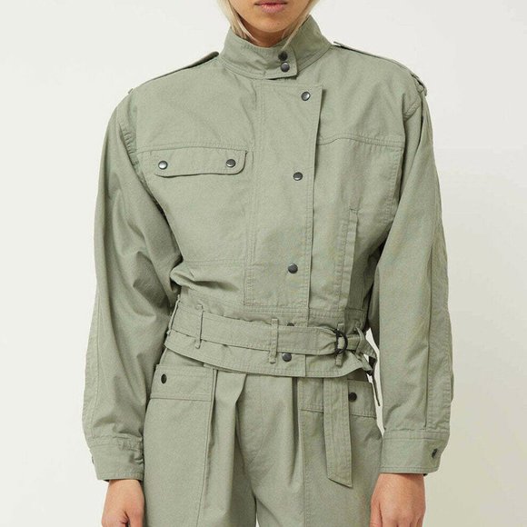 Etoile Isabel Marant Zonca Jacket Cotton Overall Utility Green M New - Picture 4 of 11